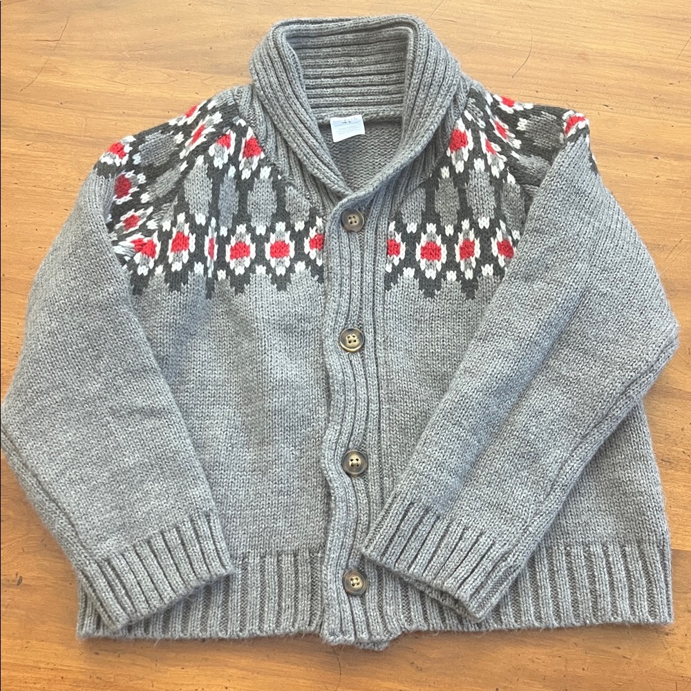 Carter's Gray Knit Kids Cardigan with Red Accents